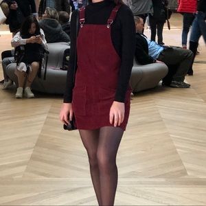 Maroon corduroy overall dress